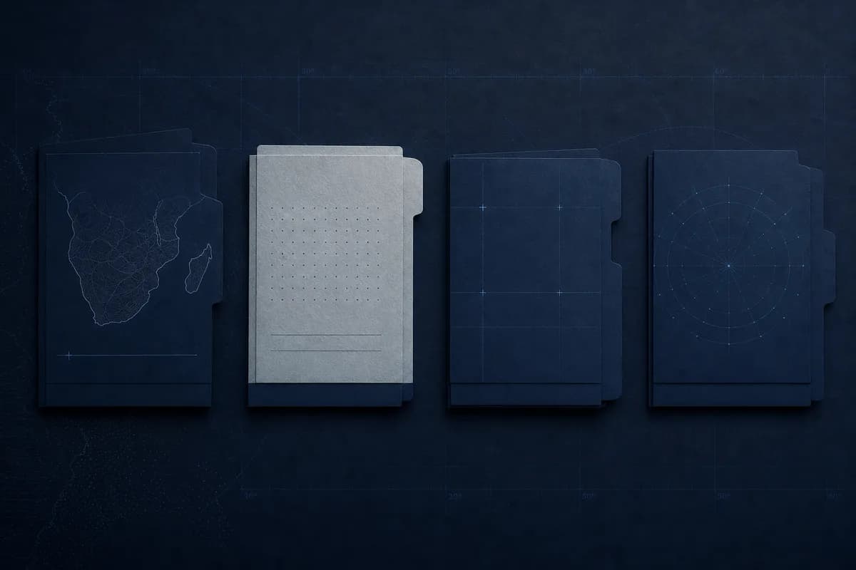 A set of organized source folders on a blue archive table